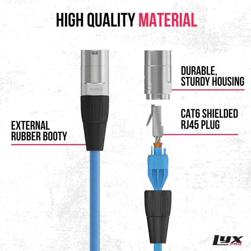 LyxPro 30 Feet Shielded CAT6 Ethercon Cable - Professional Audio & Lighting RJ45 Cable, Studio-Grade Sound Transmission, Extreme Durability - Blue - Image 3